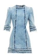 Matchesfashion.com Current/elliott X Vampires Wife - Ruffled Denim Mini Dress - Womens - Light Denim