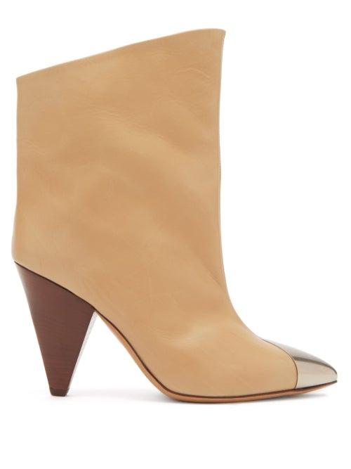 Matchesfashion.com Isabel Marant - Lapee Metallic-toecap Leather Ankle Boots - Womens - Light Tan