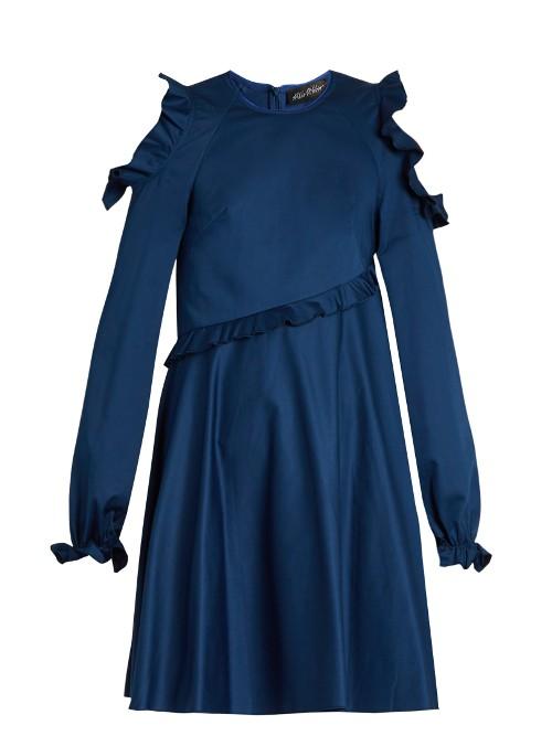 Anna October Cold-shoulder Long-sleeved Ruffled Dress