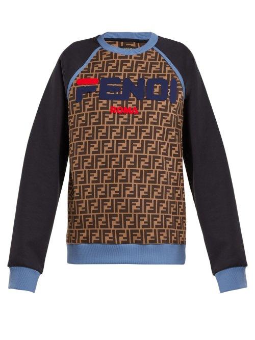 Matchesfashion.com Fendi - Mania Logo Print Cotton Sweatshirt - Womens - Blue Multi