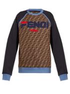 Matchesfashion.com Fendi - Mania Logo Print Cotton Sweatshirt - Womens - Blue Multi