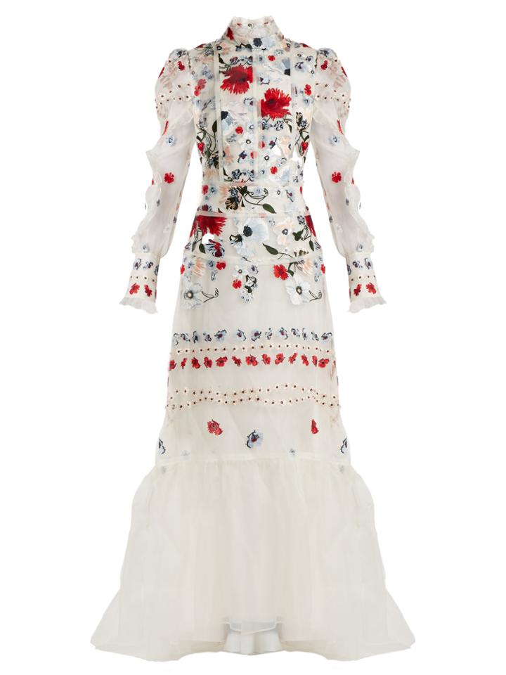 Erdem Scarlet Floral-embroidered Silk-organza Gown