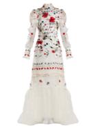 Erdem Scarlet Floral-embroidered Silk-organza Gown