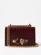 Alexander Mcqueen - Four Ring Crocodile-effect Leather Cross-body Bag - Womens - Burgundy