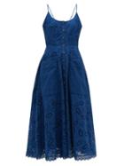 Matchesfashion.com Saloni - Fara Cotton Broderie Anglaise Midi Dress - Womens - Dark Blue