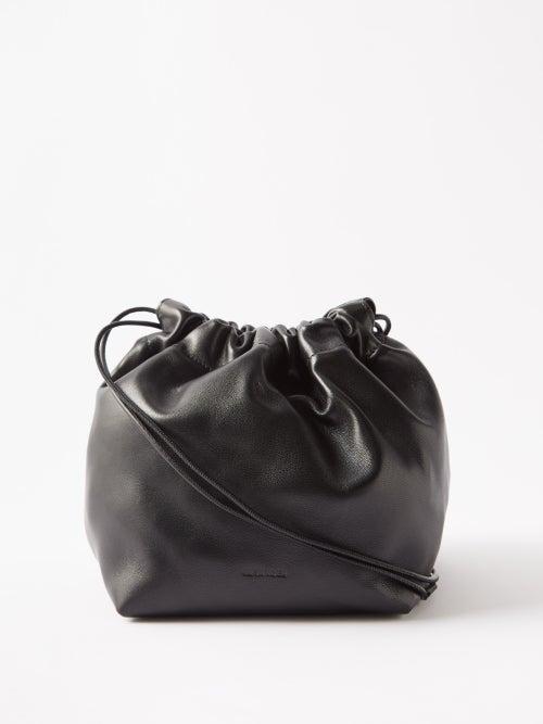 Jil Sander - Drawstring Leather Cross-body Bag - Womens - Black