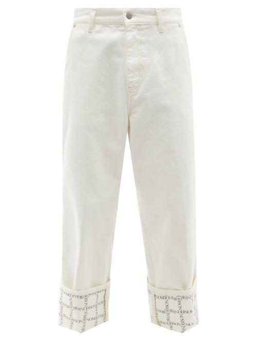Jw Anderson - Logo-cuffs Wide-leg Jeans - Mens - Ivory