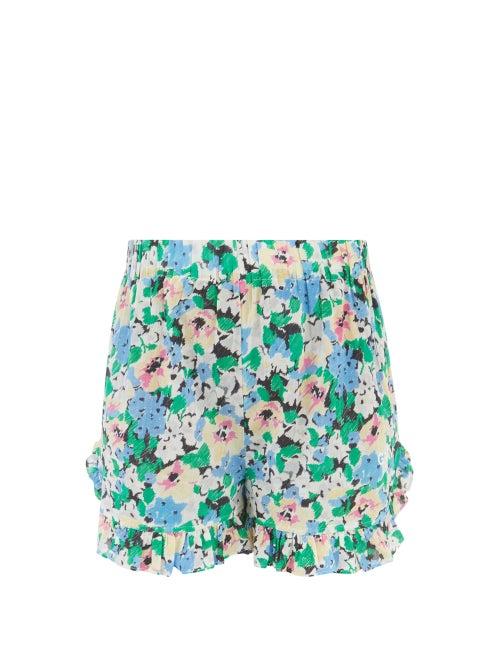 Ganni - High-rise Floral-print Poplin Shorts - Womens - Blue Print