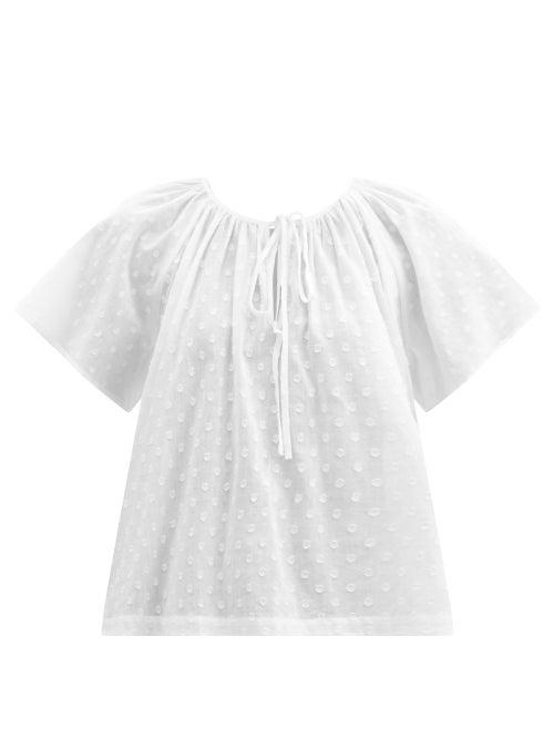 Matchesfashion.com Loup Charmant - Paloma Tie-neck Swiss-dot Cotton Blouse - Womens - White