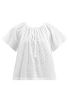 Matchesfashion.com Loup Charmant - Paloma Tie-neck Swiss-dot Cotton Blouse - Womens - White