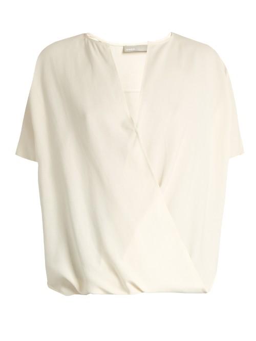 Vince Draped-front Short-sleeved Silk Top
