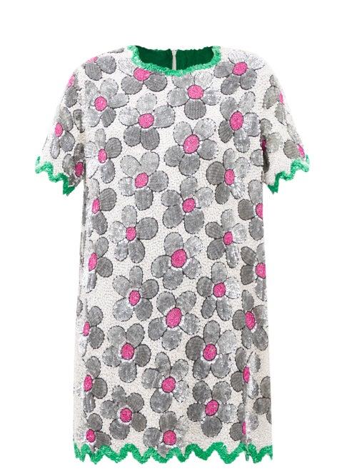 Ashish - Daisy-sequinned Mini Dress - Womens - White Multi