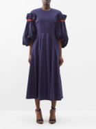 Roksanda - Puffed-sleeve Cotton-poplin Dress - Womens - Navy