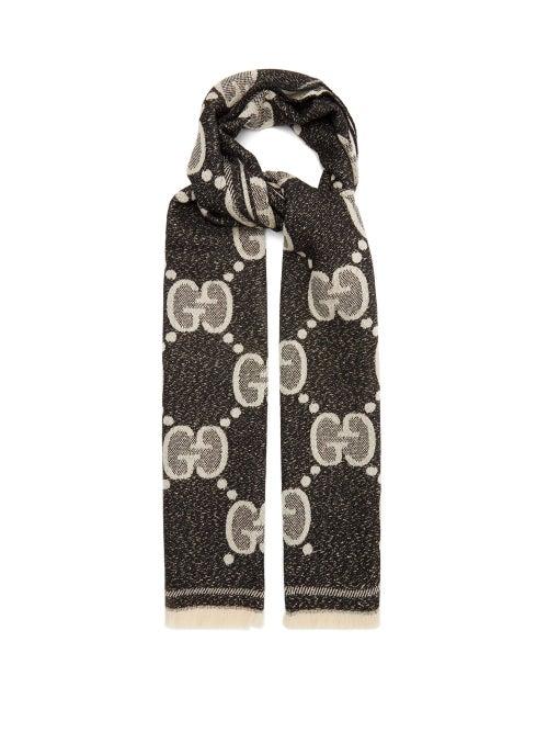 Gucci - Gg-jacquard Metallic Wool-blend Scarf - Womens - Black Multi
