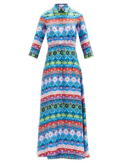 Borgo De Nor - Jaqueline Floral-print Silk Shirt Dress - Womens - Black Multi