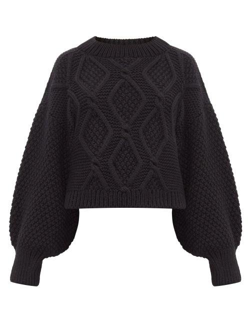 Matchesfashion.com I Love Mr Mittens - Balloon Sleeve Cropped Hem Cabled Wool Sweater - Womens - Black