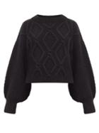 Matchesfashion.com I Love Mr Mittens - Balloon Sleeve Cropped Hem Cabled Wool Sweater - Womens - Black