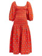 Matchesfashion.com Rhode Resort - Harper Floral Print Cotton Dress - Womens - Red