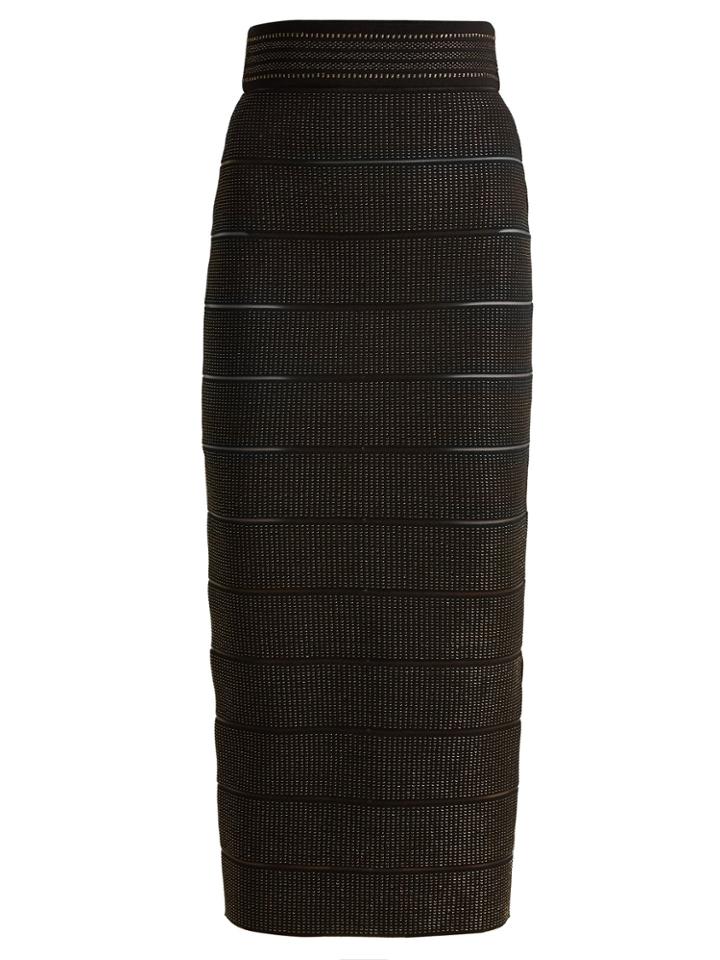 Balmain Metallic-embroidered Stretch-knit Pencil Skirt