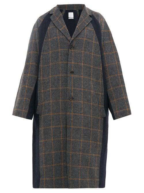 Matchesfashion.com Deveaux - Raglan Sleeve Check Double Face Wool Blend Coat - Mens - Navy Multi