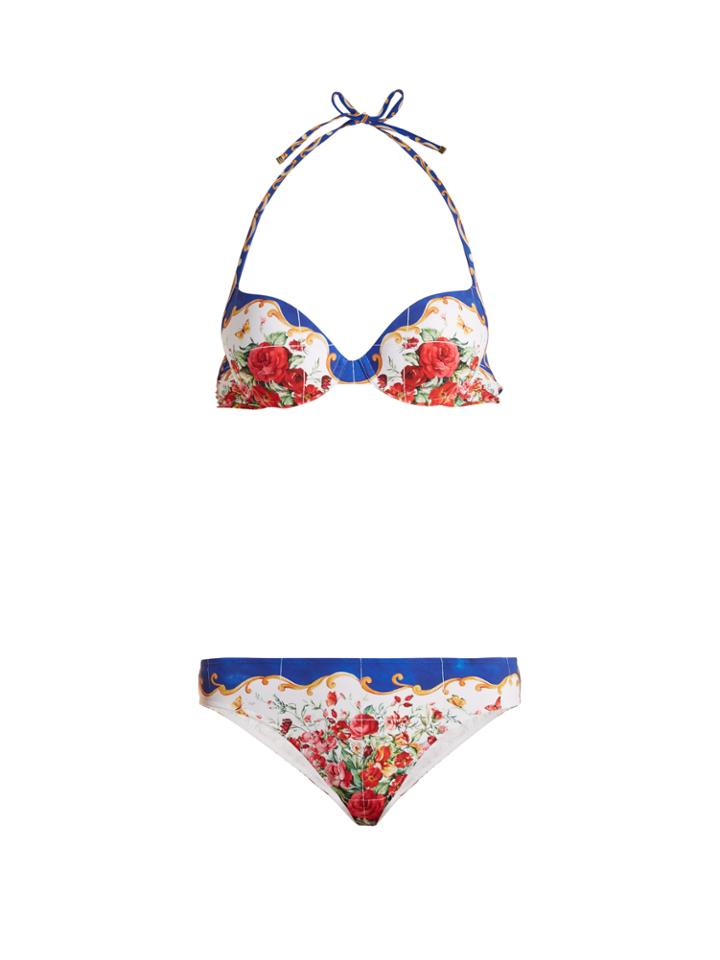 Dolce & Gabbana Majolica-print Halterneck Bikini