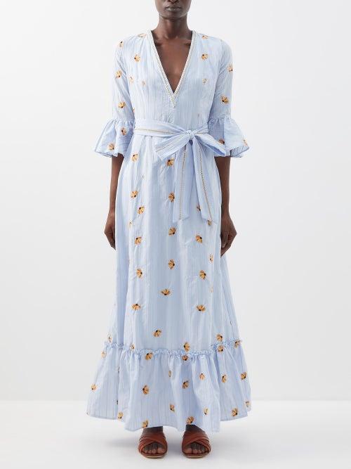 Lug Von Siga - Diana Embroidered Cotton-voile Maxi Dress - Womens - Light Blue