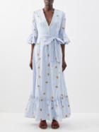 Lug Von Siga - Diana Embroidered Cotton-voile Maxi Dress - Womens - Light Blue