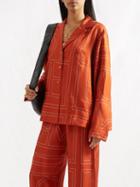 Toteme - Monogram-embroidered Silk-twill Pyjama Top - Womens - Dark Orange