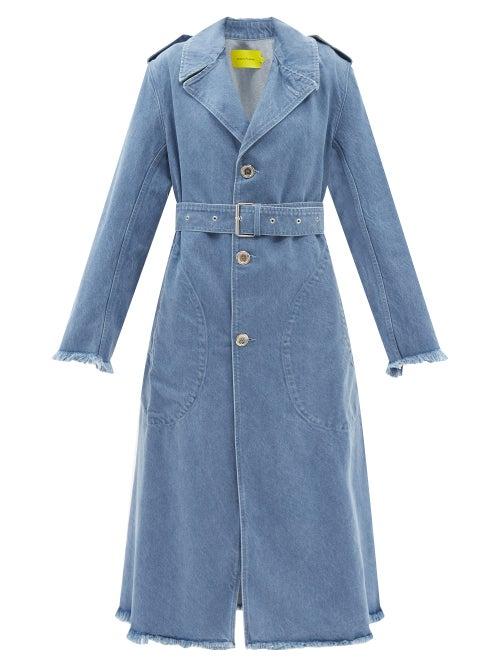 Marques'almeida - Recycled Frayed-edge Denim Trench Coat - Womens - Light Denim