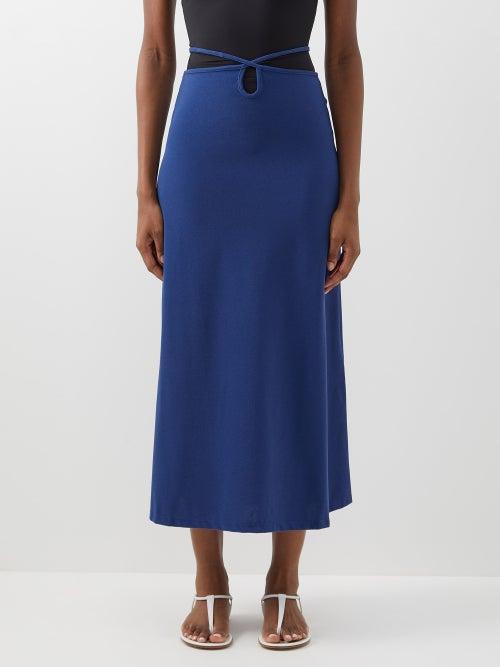 Johanna Ortiz - Planeta Oceanico Recycled-fibre Midi Skirt - Womens - Dark Blue