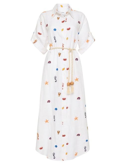 Ladies Beachwear Ale Mais - Under The Sea Embroidered Shirt Dress - Womens - Ivory