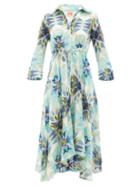 Matchesfashion.com Le Sirenuse, Positano - Lucy Diamond-print Cotton Midi Dress - Womens - Blue Print