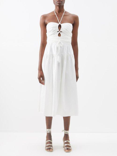 Ulla Johnson - Emmaline Halterneck Pleated-cotton Midi Dress - Womens - Optical White