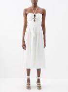 Ulla Johnson - Emmaline Halterneck Pleated-cotton Midi Dress - Womens - Optical White