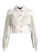 Diane Von Furstenberg Cropped Fringed Leather Biker Jacket