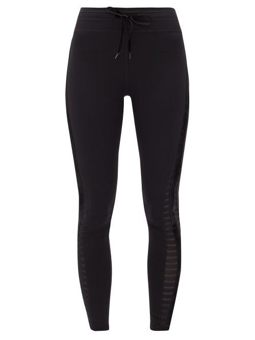 Matchesfashion.com The Upside - Velvet-trim Mesh-panel Cotton Leggings - Womens - Black