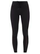 Matchesfashion.com The Upside - Velvet-trim Mesh-panel Cotton Leggings - Womens - Black