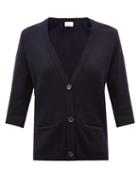 Matchesfashion.com Allude - Cropped-sleeve Cashmere Cardigan - Womens - Navy