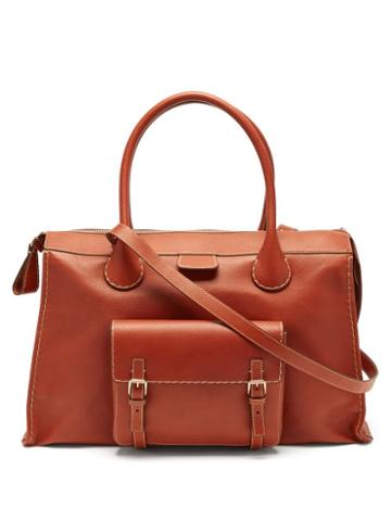 Chlo - Edith Topstitched Leather Weekend Bag - Womens - Brown
