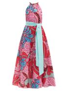 Matchesfashion.com Rhode - Julia Floral-print Tiered Halterneck Cotton Dress - Womens - Pink Print