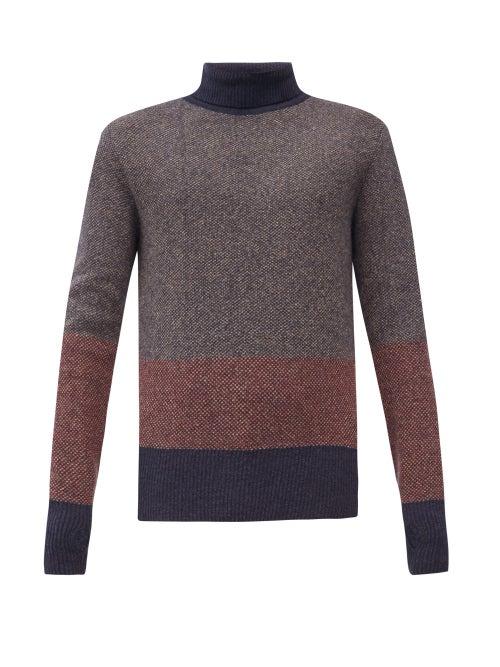 Matchesfashion.com Oliver Spencer - Talbot Colour-block Roll-neck Wool Sweater - Mens - Navy Multi