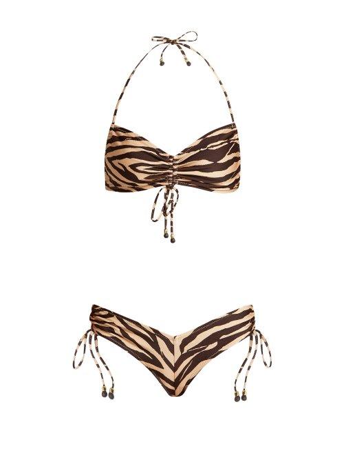 Matchesfashion.com Zimmermann - Juniper Tiger Print Ruched Bikini - Womens - Brown Multi
