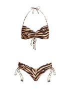 Matchesfashion.com Zimmermann - Juniper Tiger Print Ruched Bikini - Womens - Brown Multi