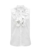 Matchesfashion.com Alexander Mcqueen - Ruffled And Lace-bib Cotton-poplin Top - Womens - White
