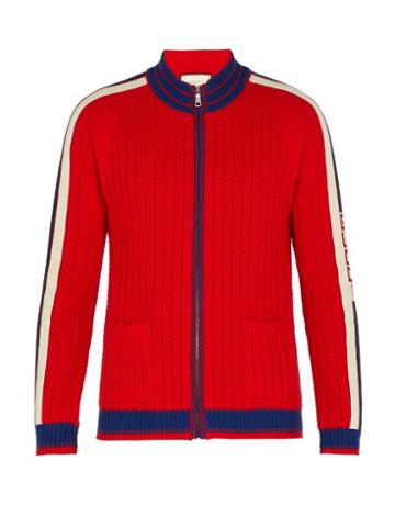 Matchesfashion.com Gucci - Tape Logo Cable Knit Wool Bomber - Mens - Red