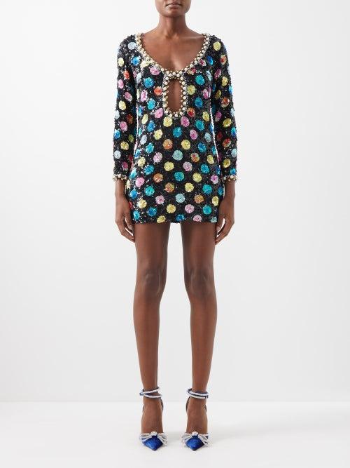 Ashish - Polka-dot Sequinned Georgette Mini Dress - Womens - Black Multi