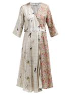 Matchesfashion.com La Prestic Ouiston - Square Abstract And Floral Print Silk Wrap Dress - Womens - Pink Multi