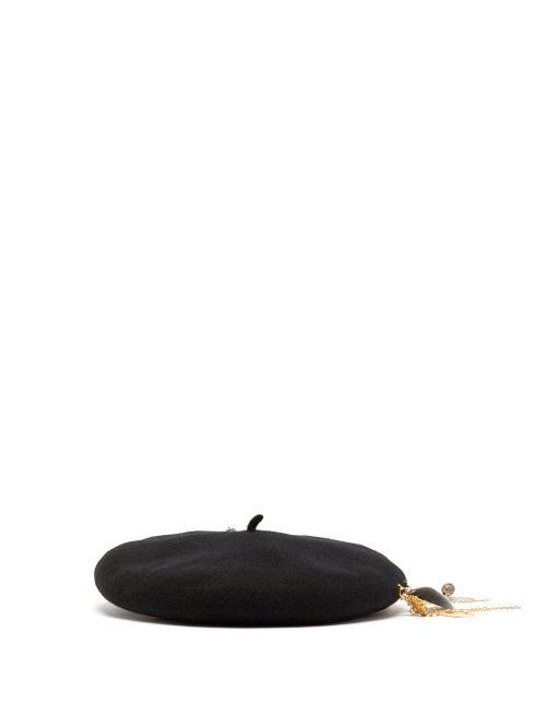 Matchesfashion.com Marine Serre - Chain Pendant Embellished Felt Beret - Womens - Black