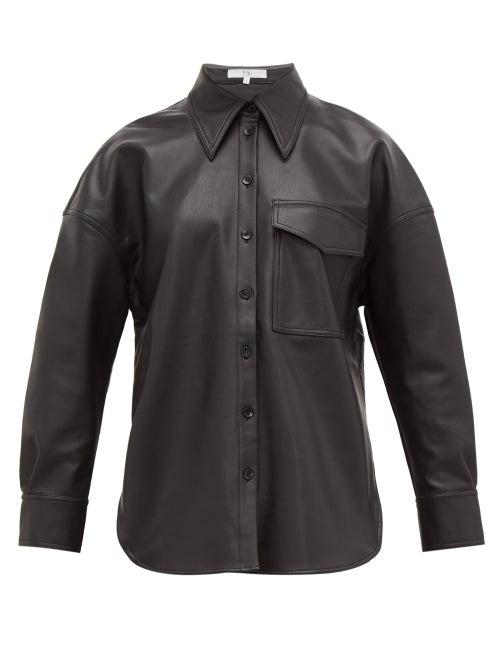 Matchesfashion.com Tibi - Faux Leather Belted Shirt - Womens - Black