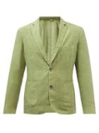 120 Lino 120% Lino - Single-breasted Linen Jacket - Mens - Khaki